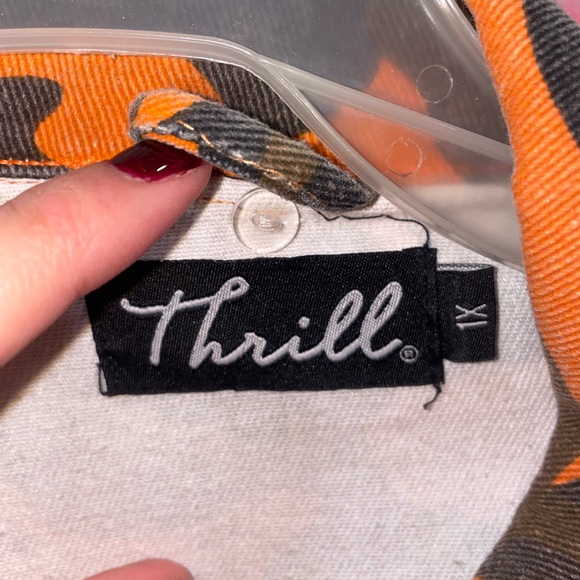 Women's Orange and Black long camo denim jacket - Picture 2 of 3